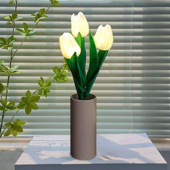 COFEST Tulips Lamp Lights Desk Lamp Led Simulation Tulips Night with Vase Table Lamp Ornaments for Home Living Room Desktop Decor for Home Decor White