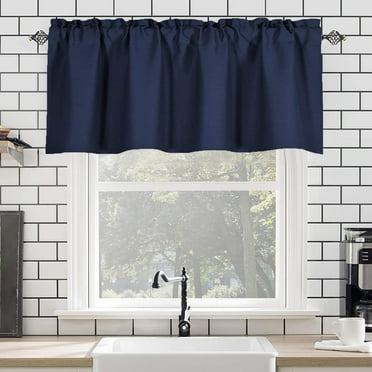 COFEST Valance Curtain for Kitchen Black Out Window Curtains for Living Dining Room Window Valance 57×18inches Dark Blue