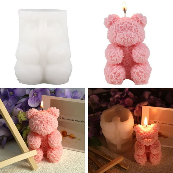 COFEST Valentine's Day Rose Bear Aromatherapy Candle Mold - Qixi Bear Handmade Soap & Candle Making Mould, Temperature Resistant, Multi-Purpose for Baking & DIY Crafts White