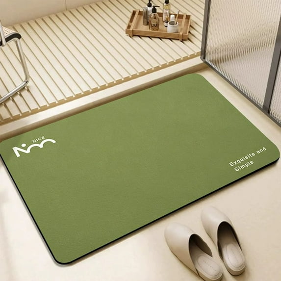 COFEST Water-absorbing Bathroom Mat Quick-drying Diatom Mud Floor Mat Non-slip Bathroom Door Mat Super Absorbent Bathroom Carpet Long-wearing Bathroom Rug Green