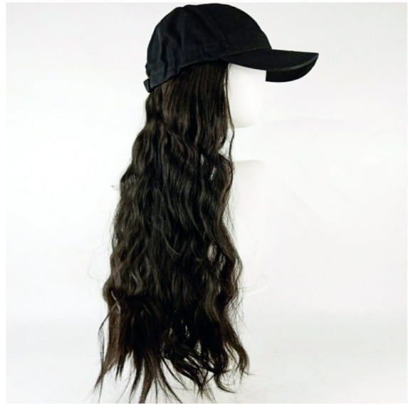 COFEST Wig,Women'S Baseball Cap With Hair Extensions Baseball Cap Wig Long Straight Wig With Black/White Hat For Women Synthetic Hair Wigs Naturally Connect,Black,