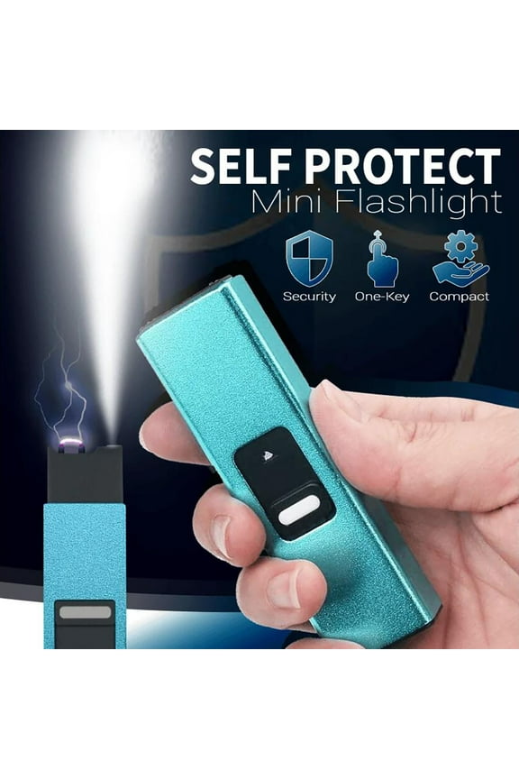 Windproof Mini USB Rechargeable Flashlight, Self-protection LED Light with Impact Function, Portable Electronic Lighter Keychain, Wallet-sized Charging Flashlight for Safety Blue