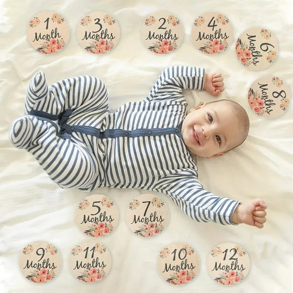 COFEST Wooden Baby Monthly Milestone Cards - Set of 7 Double-Sided Wooden Announcement Signs for Newborn Photography, Eco-Friendly & Durable, Perfect for Birth to 1 Year Old Memories
