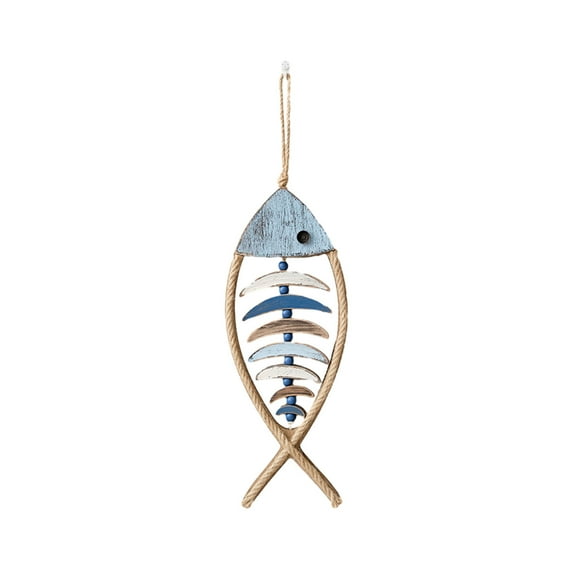 COFEST Wooden Fish Wall Decor Theme,Hanging Fish Bones Decoration Vintage Art For Living Room Home Bathroom Bedroom Feature: Blue A