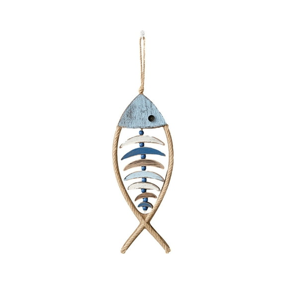 COFEST Wooden Fish Wall Decor Theme,Hanging Fish Bones Decoration Vintage Art For Living Room Home Bathroom Bedroom Feature: Blue A