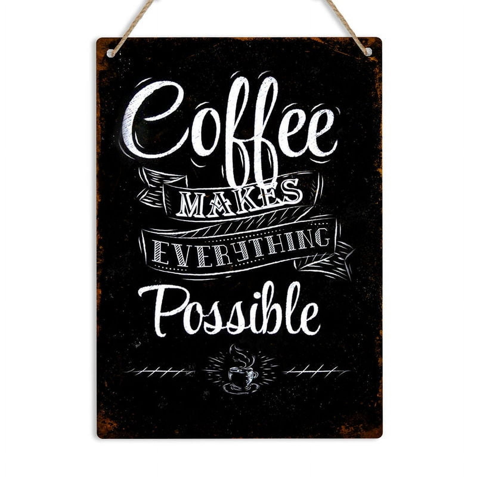 Vintage Black Metal Coffee Sign with White Text, 30x20cm