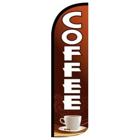 COFFEE Swooper Flag X-Large Windless - King Size Polyester Business Advertising Banner - 38''x138'' - Display Attention Grabber for Storefronts