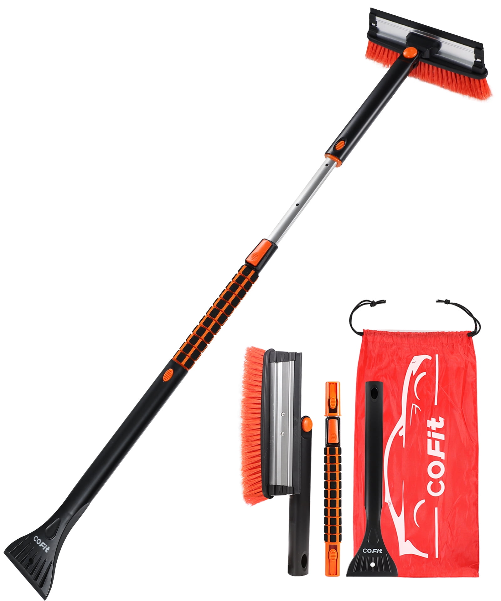 COFIT Car Snow Brush Extendable 42 to 50 with Squeegee and Ice Scraper, 3  in 1 Snow Removal Broom for Scratch-Free Car Auto SUV MPV RV Truck  Windshield Windows, Orange and Black 