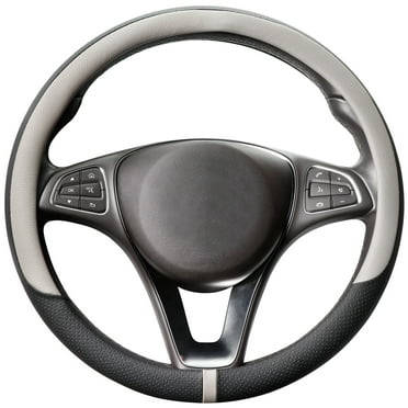 COFIT Microfiber Leather Steering Wheel Cover for Size 14 1/2-15in Steering Wheels-Black and Gray
