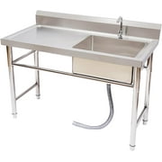 COFUN 304 Stainless Steel Utility Sink, Commercial Kitchen Sink with Drainboard Free Standing Single Bowl for Outdoor, Garage, Laundry Room
