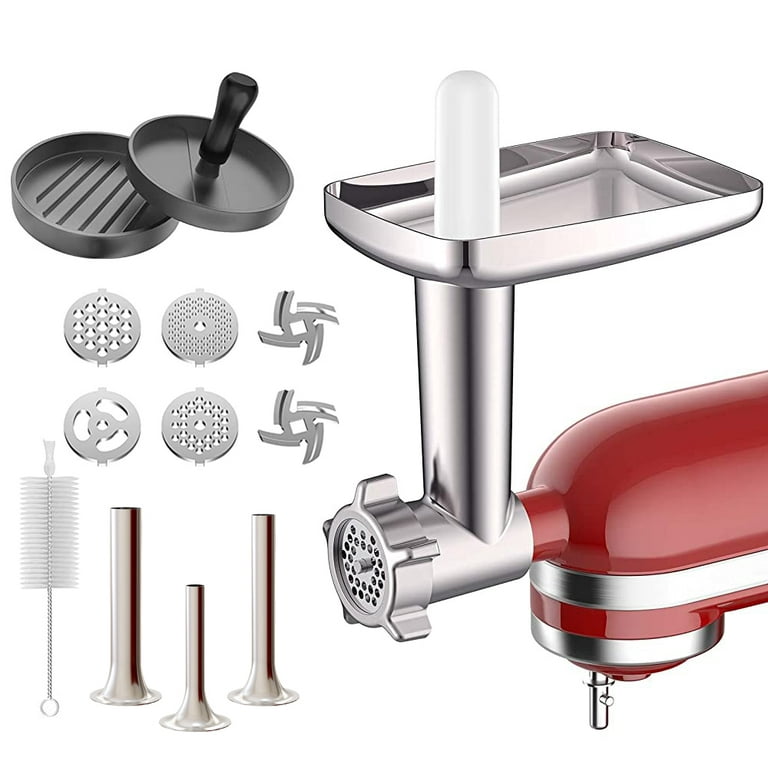 KENOME Metal Food Grinder Attachment for KitchenAid Stand Mixers Includes 2  Sausage Stuffer Tubes, Durable Meat Grinder Attachment for KitchenAid,  Silver, (Stand mixer is not included) 