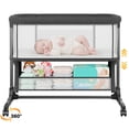 thumbnail image 1 of COFUNOK Baby Bassinet,Baby Bassinets Bedside Sleeper With 360° Swivel Wheels,Bedside Bassinet for Newborns,7 Adjustable Height,Full-Mesh Sides,Large Storage Basket-Dark gray, 1 of 6
