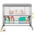 thumbnail image 1 of COFUNOK Baby Bassinet,Bedside Bassinet for Baby,Baby Bassinets Bedside Sleeper for Newborns,With 360° Swivel Wheels,7 Adjustable Height,Full-Mesh Sides,Large Storage Basket-Light gray, 1 of 11