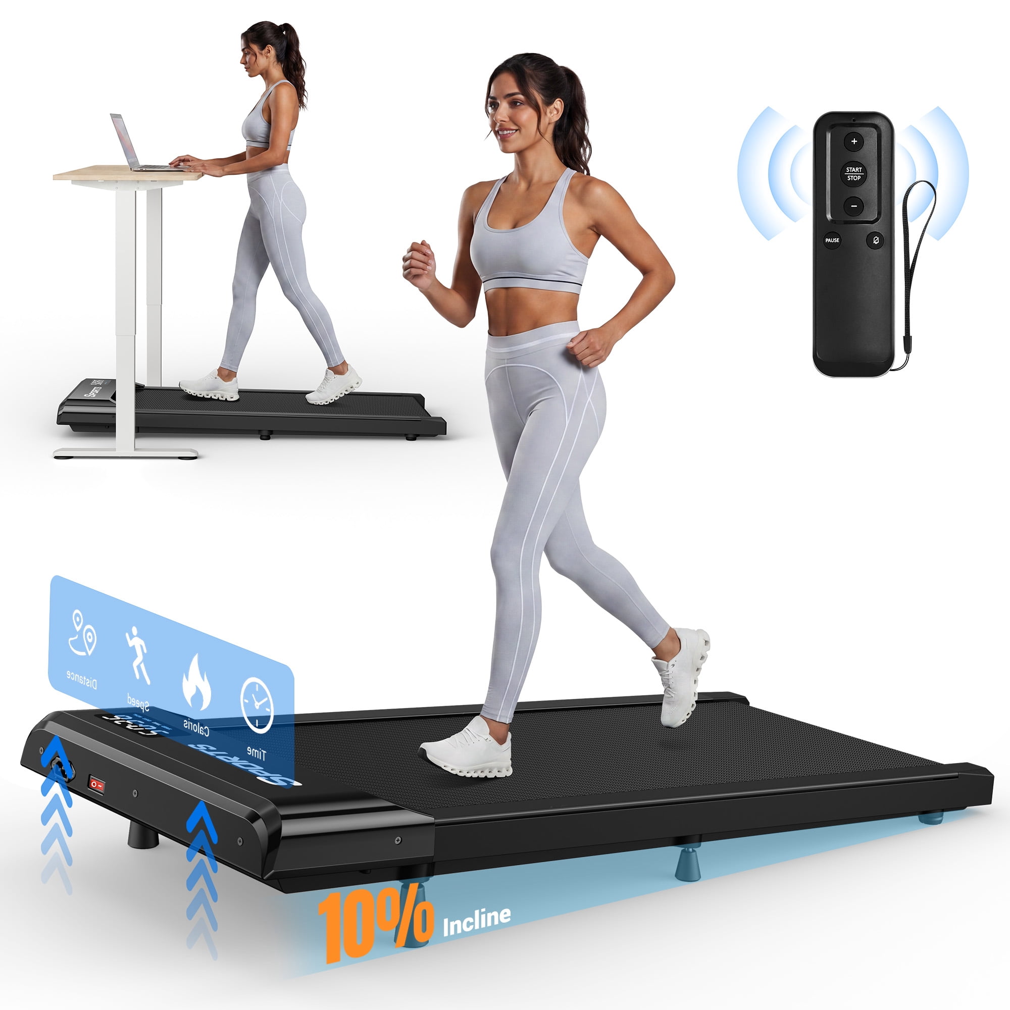 COFUNOK Walking Pad Treadmill with 10% Manual Incline, 2.5 HP Under Desk Treadmill, 1.04.0 MPH, 265 lbs Capacity, Remote Control and LED Display