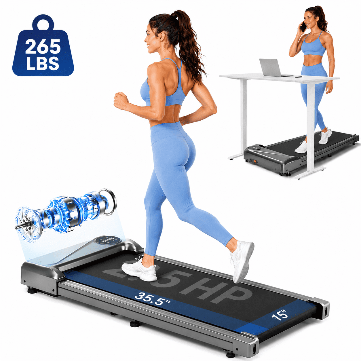 COFUNOK Walking Pad Treadmill Under Desk, Portable Mini Treadmill for Home/Office, Walking Pad Machine with 2.5HP and 265 lbs Weight Capacity Remote Control LED Display