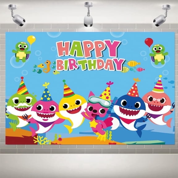 COFUNU Shark Birthday Party Decoration Cartoon Photo Backdrop Background Wall Sticker for Boy Girl Baby Shower Dcor 4x2.7FT(49x33inch)