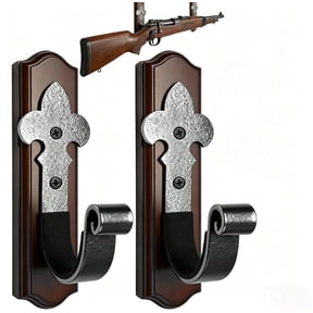 COFUNUO Wall Gun Rack with Metal Hook Wooden Rifle Shotgun Holder Indoor Firearm Display Mount(2 pack)