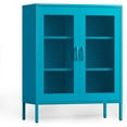 thumbnail image 1 of COFaR Metal Cabinet, Metal Storage Cabinets with 2 Mesh Doors and Adjustable Shelves, Locker Cabinet Storage for Coffee Bar TV Stand Bedroom Kitchen Buffet Sideboard Bookcase, Peacock Blue 40''H, 1 of 14