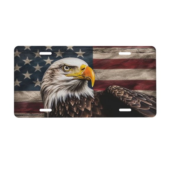 COGL Front License Plate,American Flag with Eagle License Plates Cover Rust-Proof Stainless Steel Metal Car Plate Tag Funny Novelty Vanity Tag Screw for Men Women Display Use Only 12X6Inch