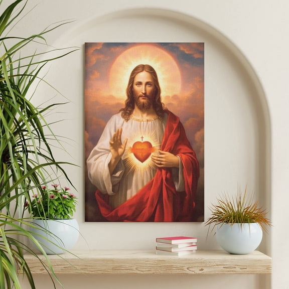 COGL Jesus Picture Sacred Heart of Wall Art Divine Mercy Picture Canvas Wall Decor Christ Jesus Portrait Poster Prints Christian Religious Artwork for Living Room Bedroom 20x24inch Framed