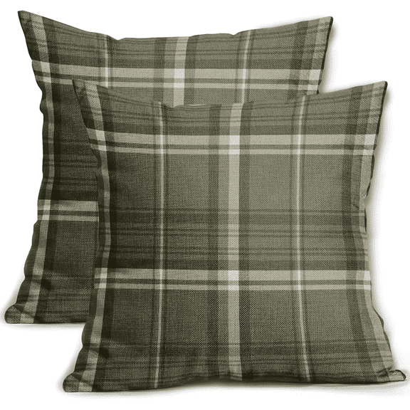 COGL Olive Green Spring Plaid Pillow Covers 16x16 Set of 2 Buffalo Tartan Print Seasonal Decorative Throw Pillows Outdoor Pillowcase Square Linen Farmhouse Cushion Case Decor for Couch Sofa Bed