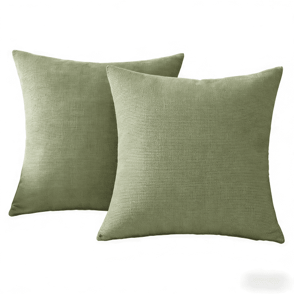 COGL Pack of 2 Couch Throw Pillow Covers 16x16 Inch Spring Soft Sage Green Chenille Pillow Covers for Sofa Living Room Solid Dyed Pillow Cases Pillowcase for Home Bedroom Sofa Couch
