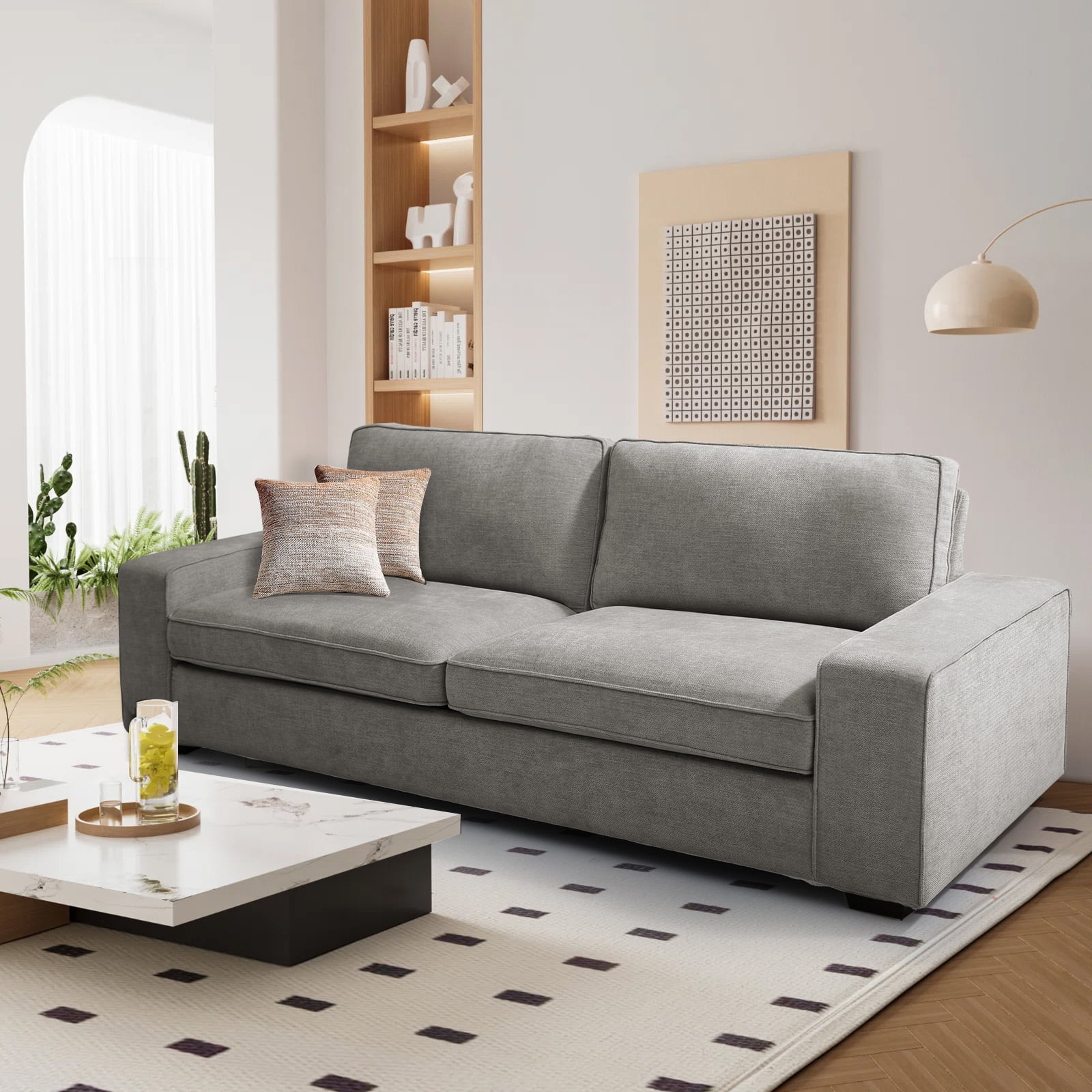 COHOME 3 Seat Classic Modern Sofa with Square Armrest and Easy Assembly Grey
