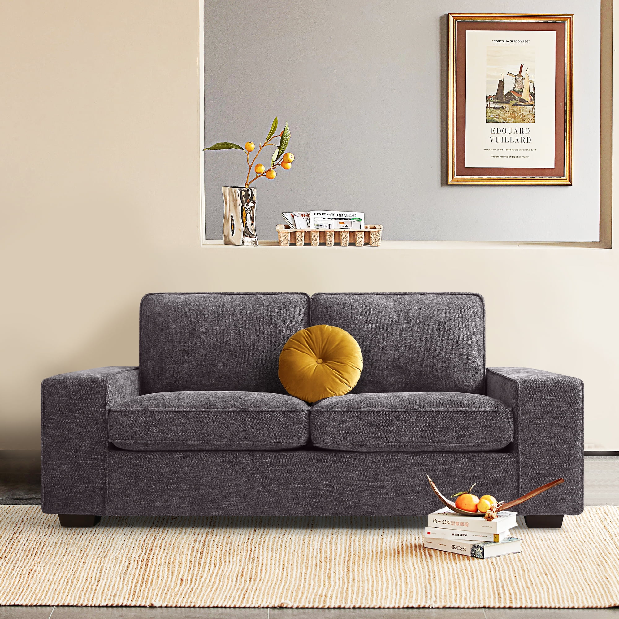 COHOME 3-Seater Modern Sofas Couches for Living Room Furniture with  Armrests, Removable Low-Back Sofa Cushion and Detachable Sofa Cover, Dark  Grey