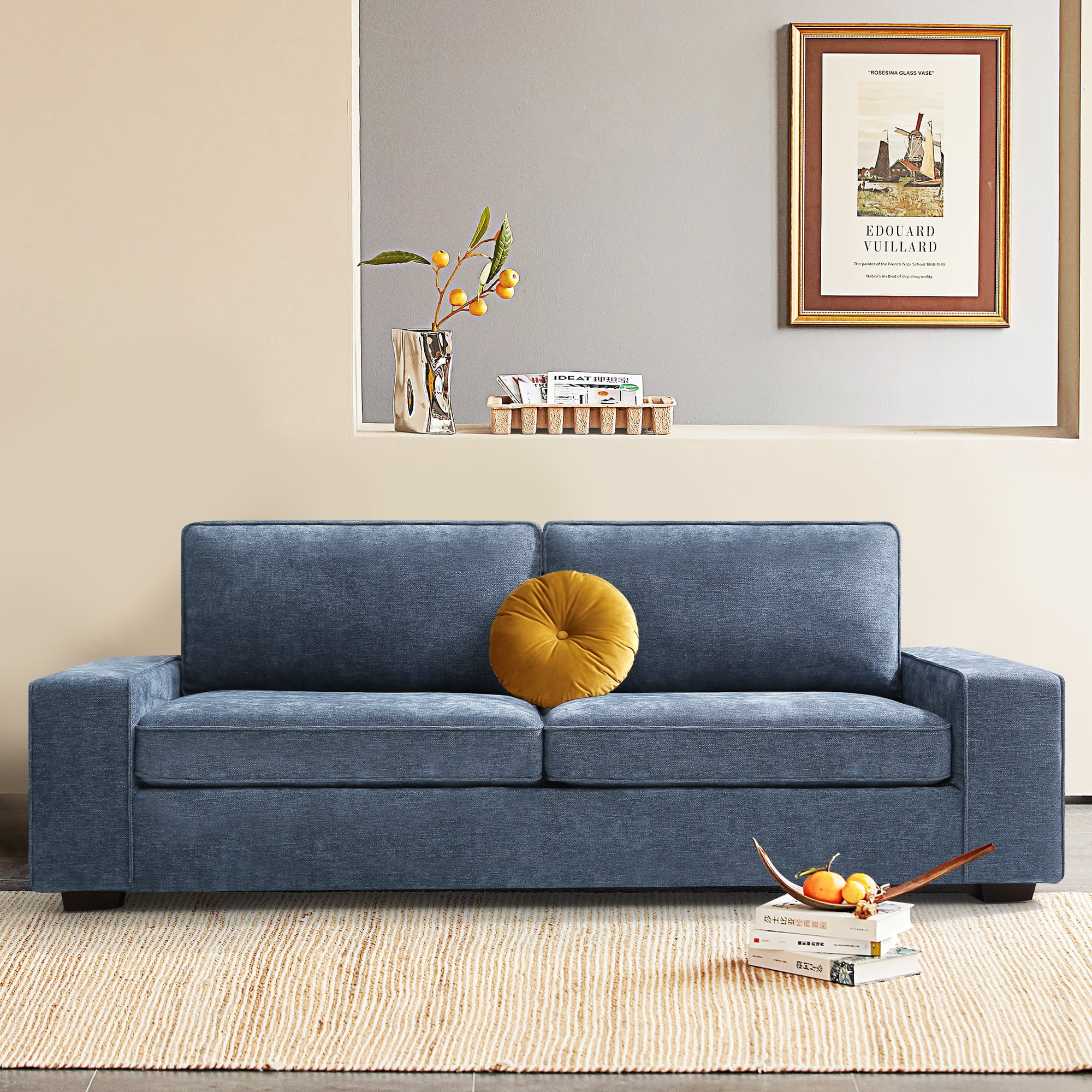 COHOME 88.58 Modern Loveseat Sofas Couches with Solid Wood ,Living Room  Furniture with Armrests, Sofa for Small Spaces, Removable Back Cushion,  Beige