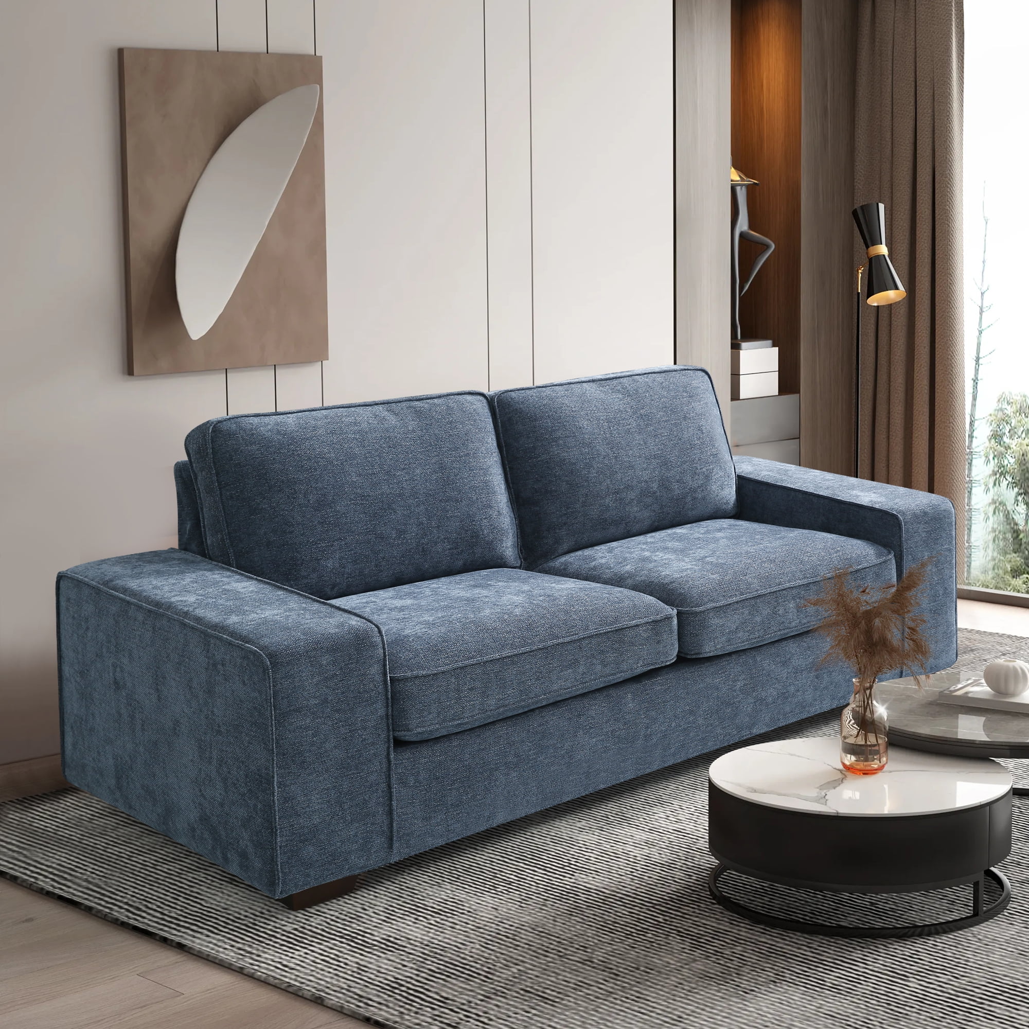 COHOME Modern Upholstered Fabric 2Seater Sofa, Blue Fabric