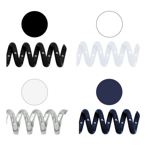 COIL06-MULTI - TruBind Binding Spines Assorted Mutipack of 100 Plastic Spiral Coils - 6mm (1/4 inch) x 12in - 4 to 1 Pitch - Black, White, Clear, Navy - 100/Pk