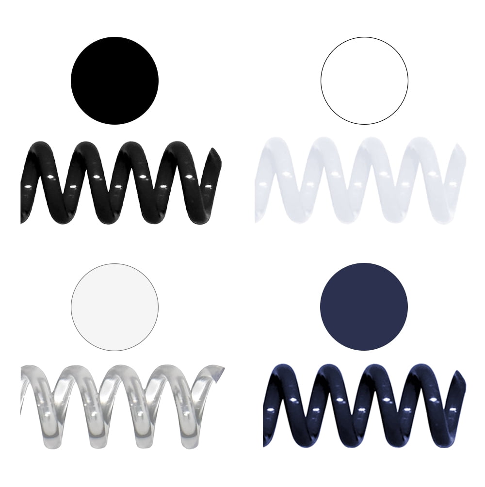 COIL08-MULTI - TruBind Binding Spines  Assorted Mutipack of 100 Plastic Spiral Coils - 8mm (5/16 inch) x 12in - 4 to 1 Pitch - Black, White, Clear, Navy - 100/Pk