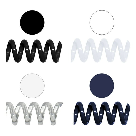 COIL10-MULTI - TruBind Binding Spines Assorted Mutipack of 100 Plastic Spiral Coils - 10mm (3/8 inch) x 12in - 4 to 1 Pitch - Black, White, Clear, Navy - 100/Pk