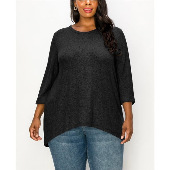 COIN 1804 Womens Button Back Knit Blouse, Black, Plus Size, 1X