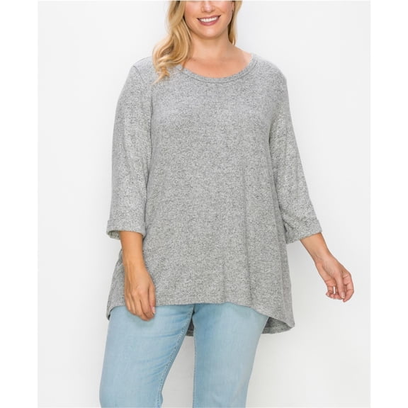 COIN 1804 Womens Button Back Knit Blouse, Grey, Plus Size, 2X