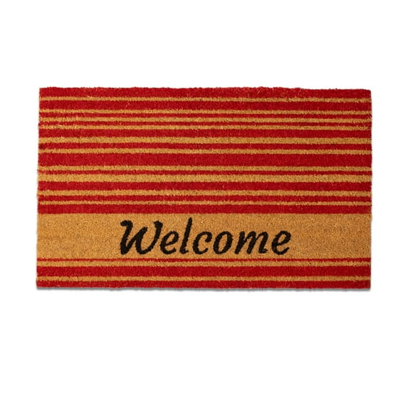 COIRCRAFT PVC BACKED COIR DOORMATS 18 INCH X 30 INCH NATURAL RED STRIPE COLOUR