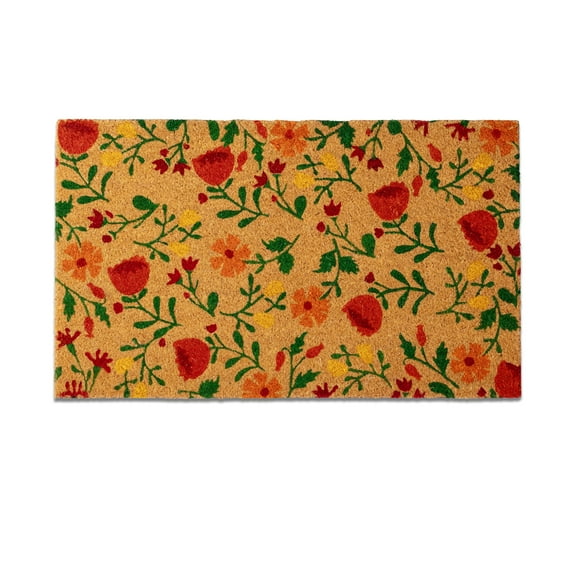 COIRCRAFT PVC BACKED COIR NATURAL FLORAL DOORMATS 18 INCH X 30 INCH