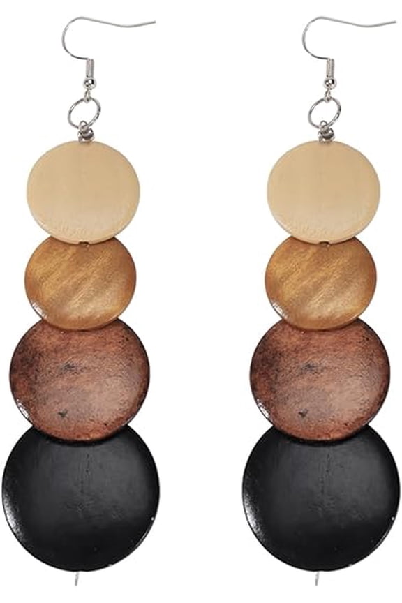 Big Round Circle Wood Drop Dangle,Boho Hippie Long Wooden Earrings Dangle Earrings with Silver Hook for Women?ER1184-Circle Bronw?