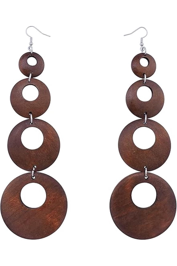 Big Round Circle Wood Drop Dangle,Boho Hippie Long Wooden Earrings Dangle Earrings with Silver Hook for Women?ER1184-Circle Bronw?
