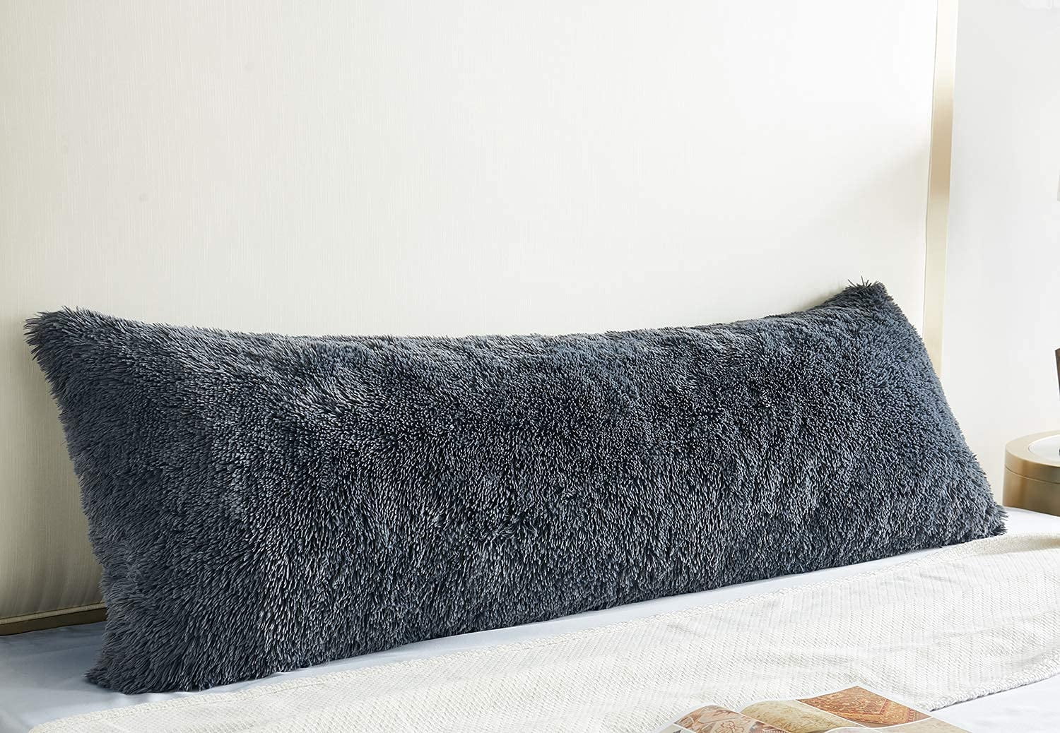 URBANE Body Pillow Cover, Big Plush Shaggy Luxury Ultra Soft, Zipper, Throw Body Pillow Cases (Dark Grey, 21 * 54inch)