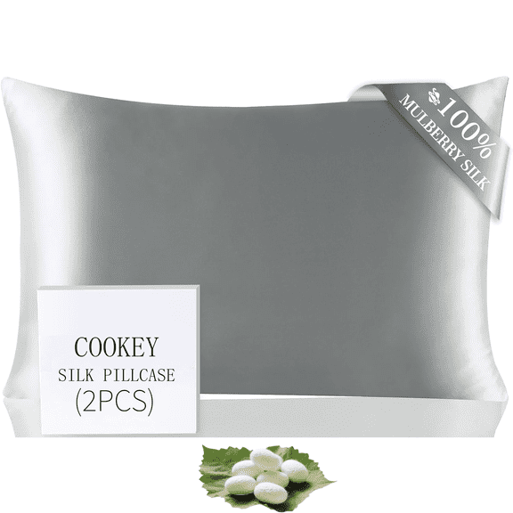 COKEY Satin Pillowcases King 2 Pack with Envelope Closure, Silver Gray Silk Pillow Cases Set of 2,Pillow Covers 20×36inch.