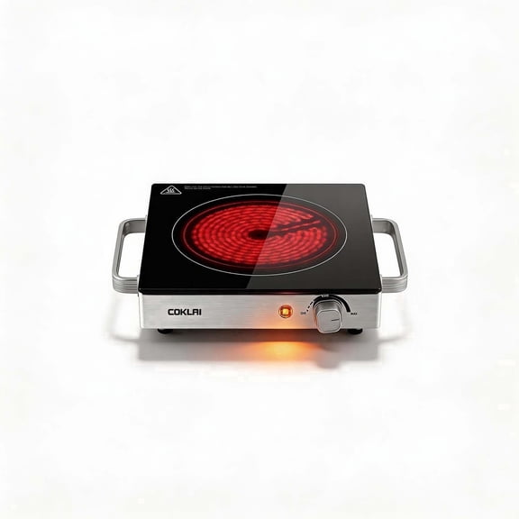 COKLAI Infrared Glass Electric Hot Plate, Portable Single Burner with Adjustable Temperature, Easy-Clean Surface, Compact Cooktop for Kitchen, Dorm, RV & Camping