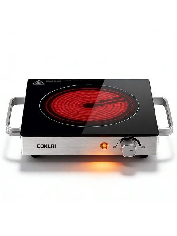 Infrared Glass Electric Hot Plate, Portable Single Burner with Adjustable Temperature, Easy-Clean Surface, Compact Cooktop for Kitchen, Dorm, RV & Camping