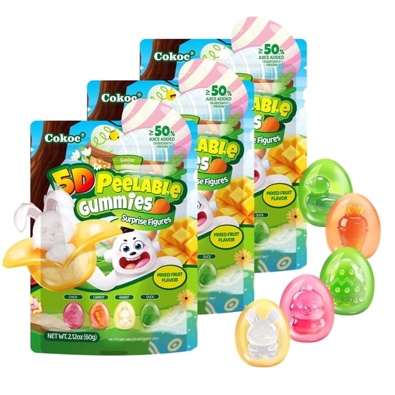 COKOC Spring Mix Easter Gummy Candy, Fruit-Flavored Soft & Chewy Gummies for Egg Hunts, Easter Basket Stuffers & Party Favors, 2.12oz Bags (Pack of 3)