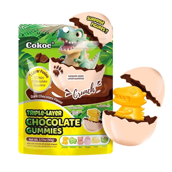 COKOC Triple-Layer Dark Chocolate Flavored Gummy Candy Eggs, Soft & Chewy Easter Candy for Egg Hunts & Basket Fillers, 6.36oz (Pack of 2)