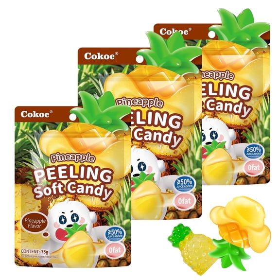 COKOC Peelable Pineapple Gummy Candy, Jelly-Filled Fruit Gummies with Natural Flavor, Fun Peeling Snack, 225g Boxes (Pack of 3), Easter Candy Treats