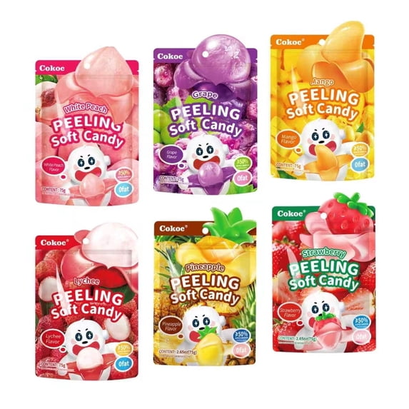 COKOC Peelable Gummy Candy, 6 Fruit Flavors Individually Wrapped Variety Pack