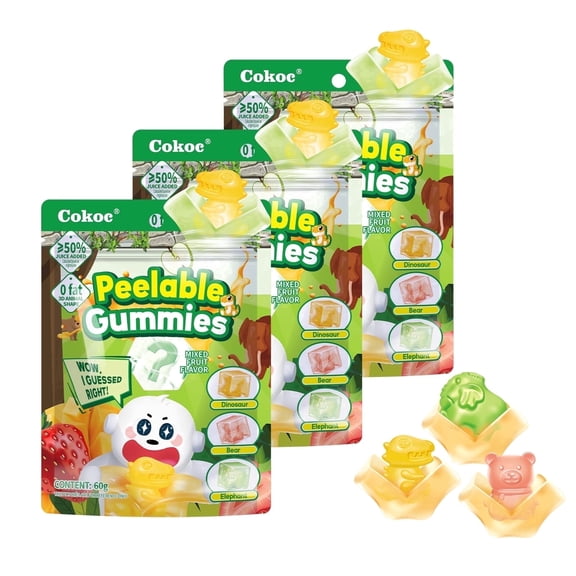 COKOC Peelable Mystery Cube Gummies, 3D Fruit-Flavored Peeling Gummy Candy, 6.42oz Bags (Pack of 3), Fun Chewy Easter Candy Snacks