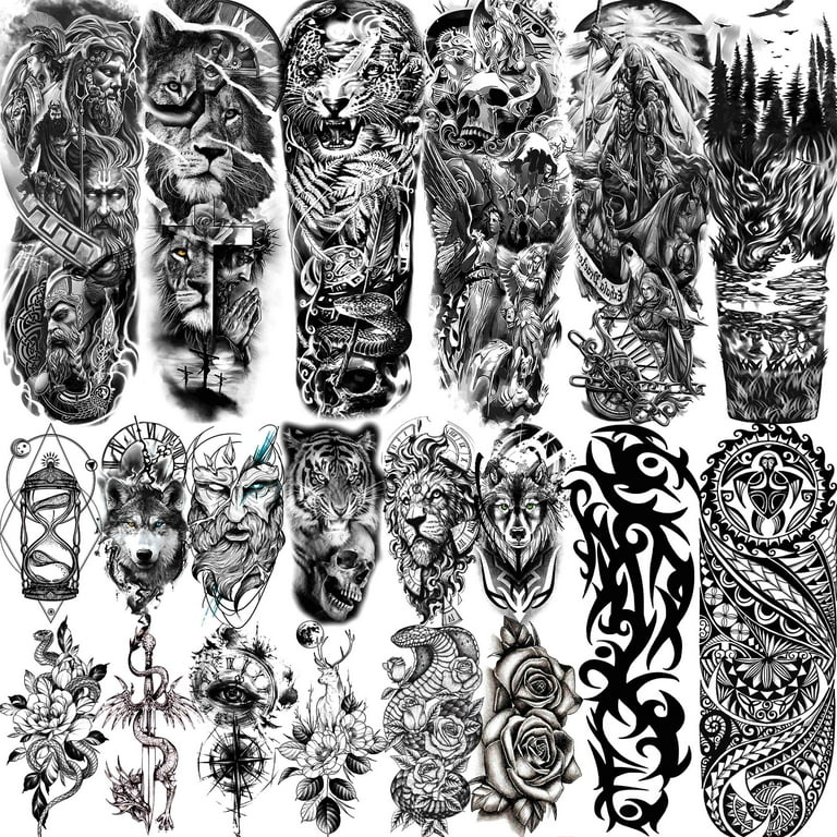 COKTAK 20 Sheets Extra Large Full Arm Temporary Tattoos For Men 