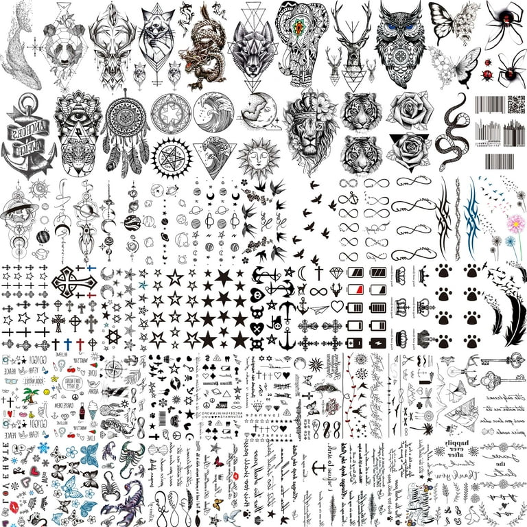 COKTAK 66 Sheets Small Black Animals Temporary Tattoos For Women 